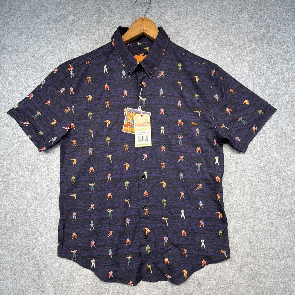 RSVLTS Street Fighter KUNUFLEX Shirt Mens M Short Sleeve Button Down
